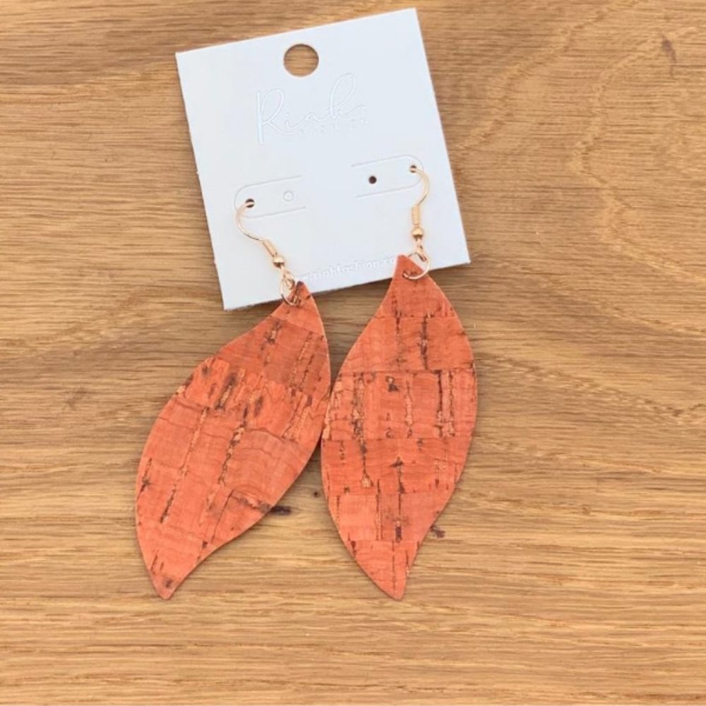 WAVE MARQUISE CORK DROP EARRINGS  ~ Coral
